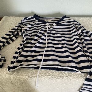 Long sleeve lace up striped hollister shirt size small